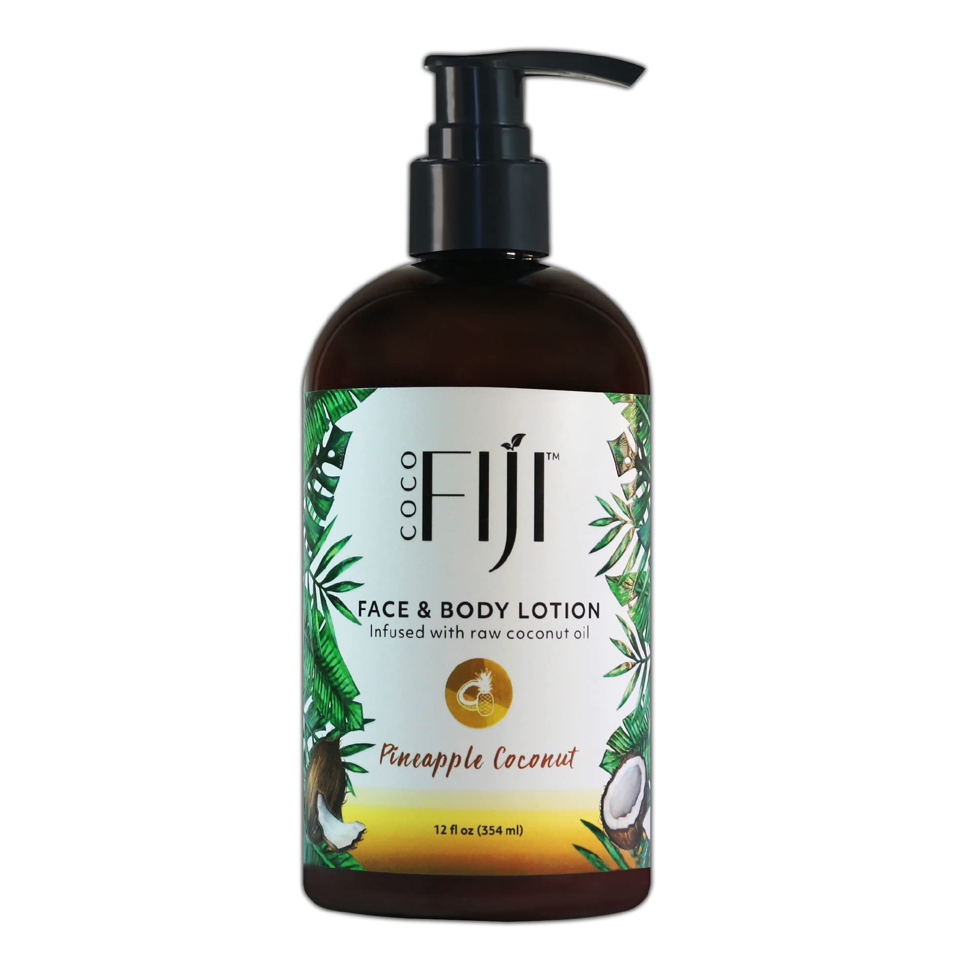 Organic Fiji Nourishing Face & Body Lotion - Pineapple Coconut Scent, 12 oz | Hydrating Moisturizer for Dry Skin | Vegan & Cruelty-Free Skincare | Perfect for Daily Use & Travel