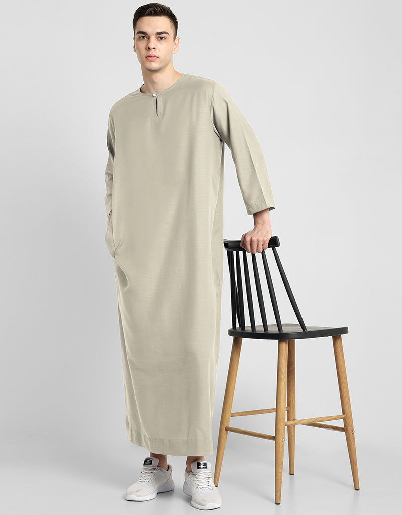 Premium Beige Thobes for Men - Soft Cotton Blend Plain Solid Workwear - Perfect for Office, Prayer & Special Occasions