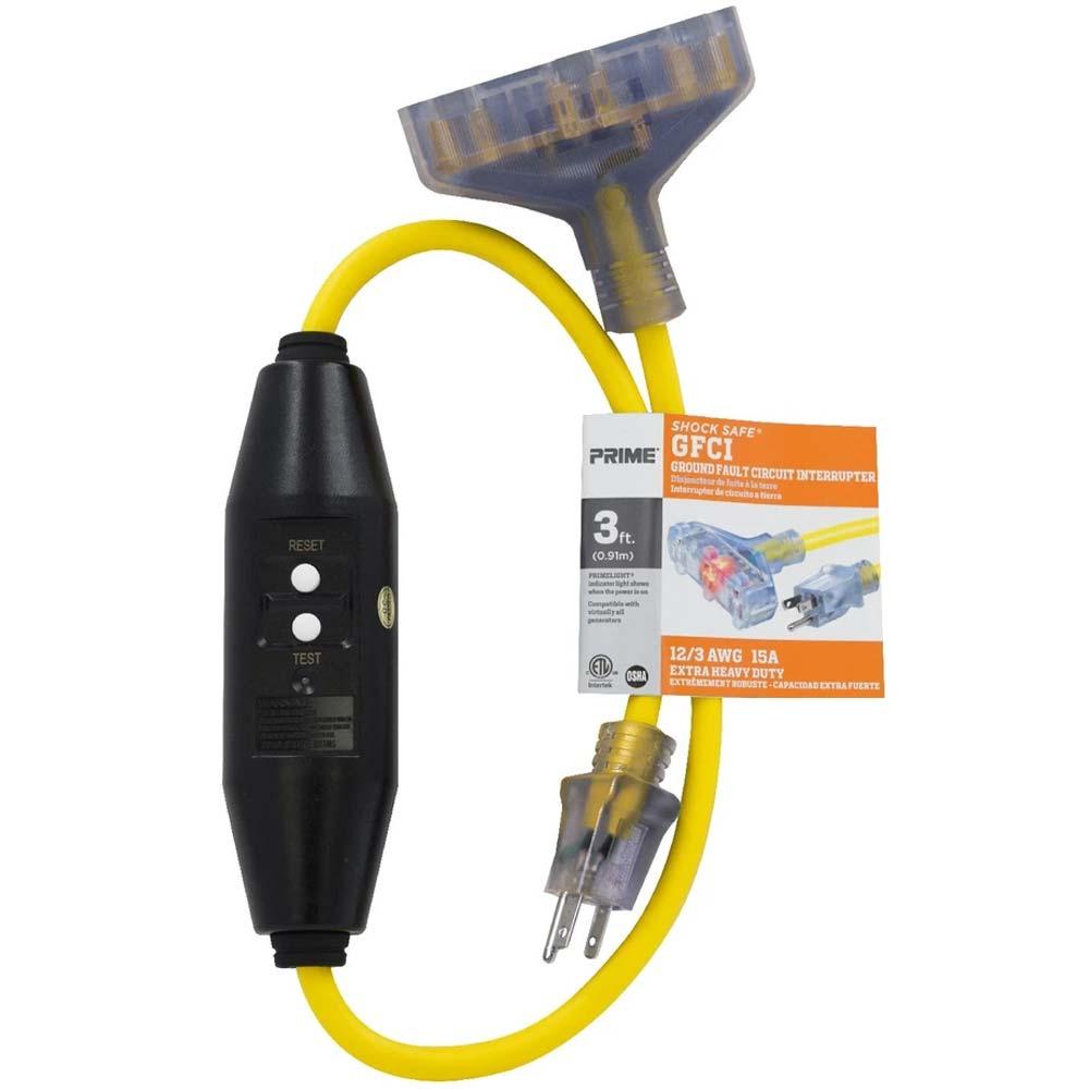 3 Feet Heavy Duty GFCI Adapter with 12/3 Wire Gauge, 15A 1875W Yellow Power Cord - Perfect for Power Tools, Outdoor Equipment & Workshop Safety