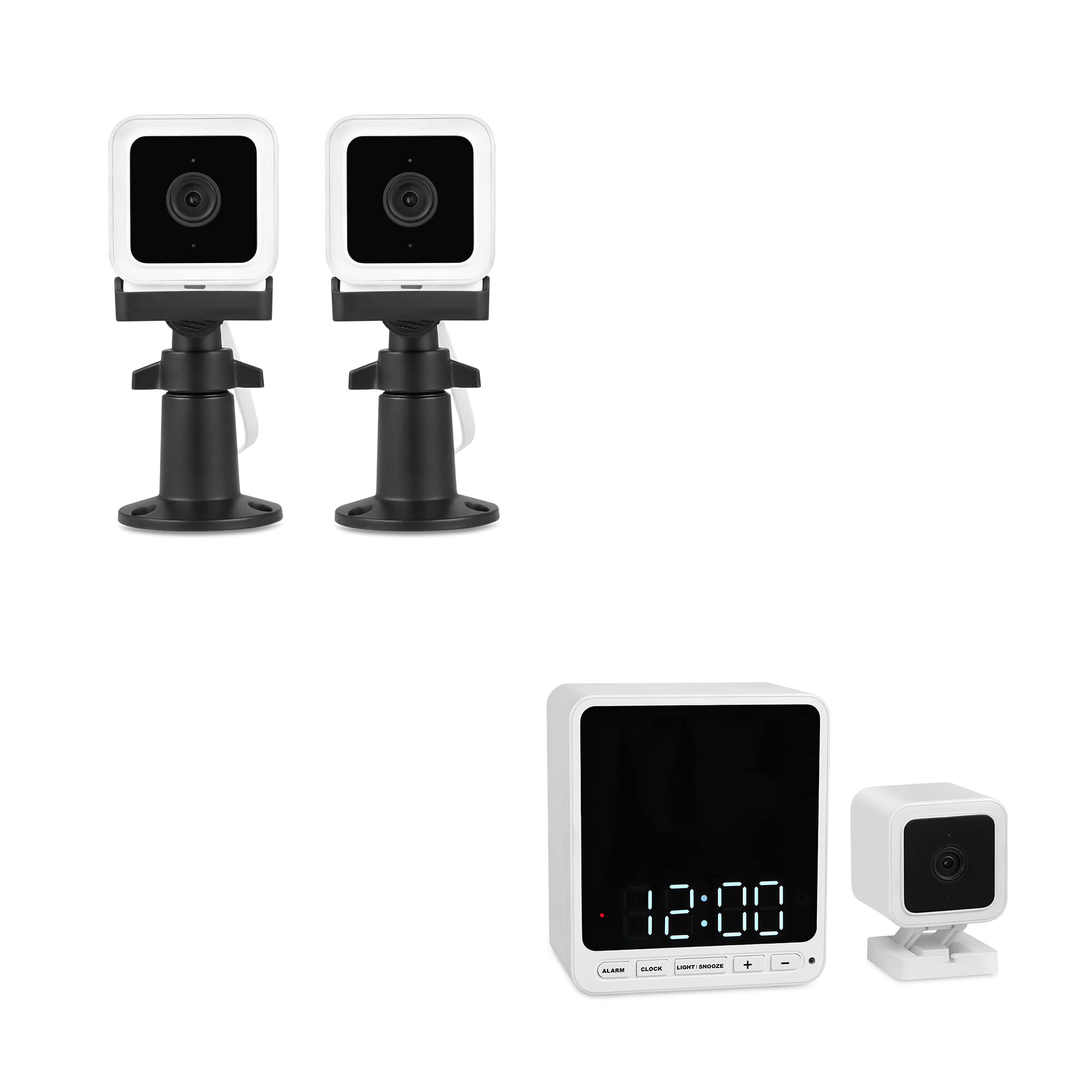 Wasserstein Wyze Cam V3 Bundle - Alarm Clock Camera Case & 2-Pack Black Wall Mount for Wyze Cam V3 (Camera Not Included) | Perfect for Home Security & Baby Monitoring