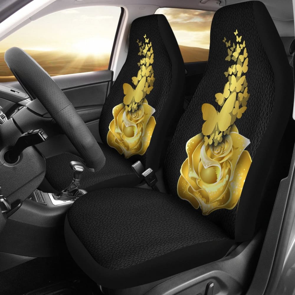 Golden Rose & Butterfly Car Seat Covers - Luxury Floral Car Accessories for Women - Perfect for Sedans, SUVs & Trucks - Gift Idea for Her