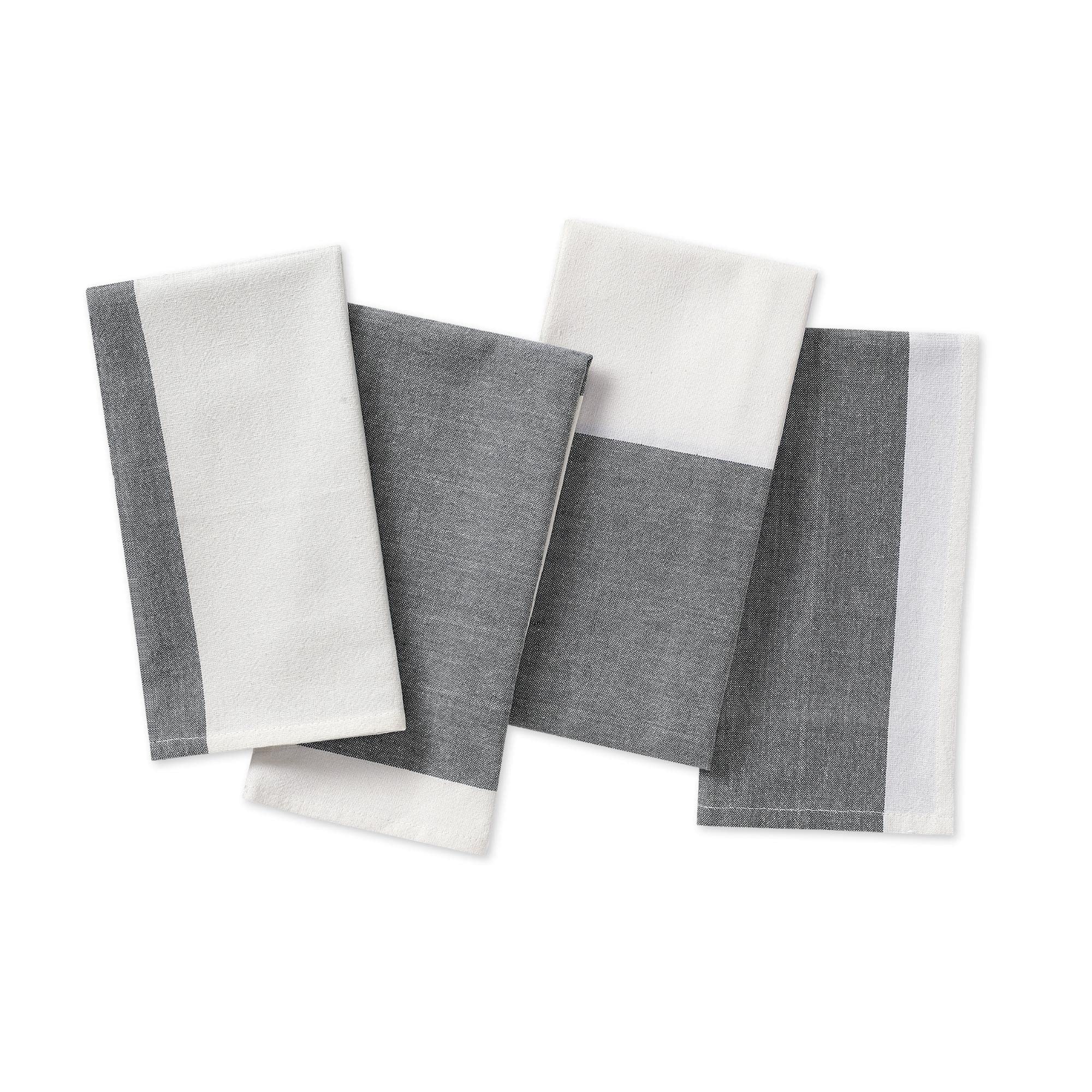 Folkulture 20x20 Inch 100% Cotton Bohemian Dinner Napkins Set of 4 - Washable Cloth Napkins for Farmhouse Dining Table, Boho Home Decor & Party Table Setting - Charcoal Gray & White