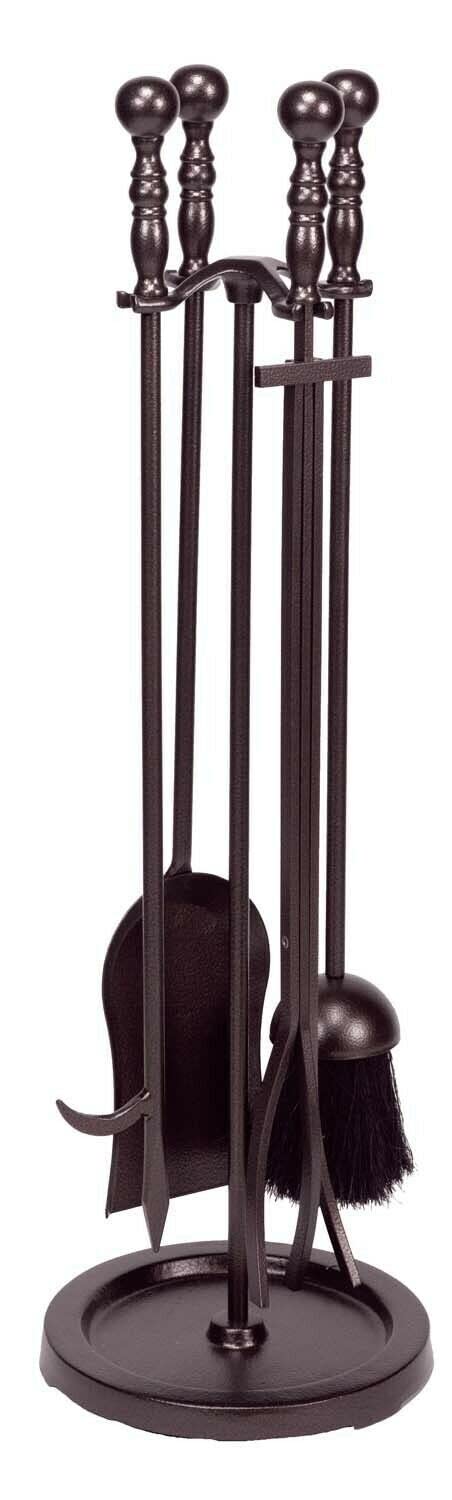 HUIJK 5-Piece Bronze Fireplace Tool Set - Heavy Duty Fireplace Accessories for Wood Burning Stoves, Fire Pits & Indoor/Outdoor Fireplaces