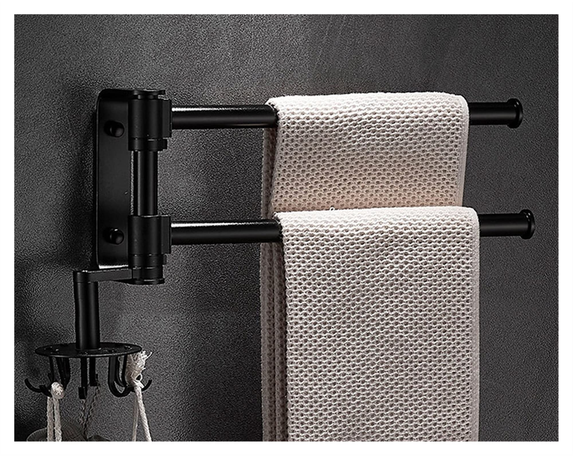 Multifunctional Rotating Towel Rack - Wall Mounted Swing Out Towel Holder with Shelf for Bathroom, Kitchen & Toilet - Black 2 Rod 13x31cm - Perfect for Small Spaces & Organized Storage