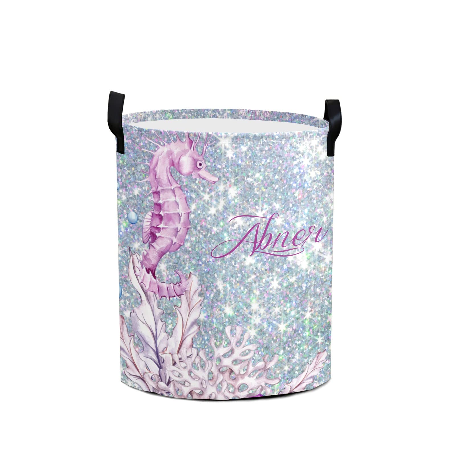 Personalized Laundry Basket with Name - Seahorse Coral Art Collapsible Storage Bin | Custom Baby Shower Gift, Nursery Organizer & Toy Hamper | Perfect for Kids' Rooms, Bathroom Storage & Gift Giving