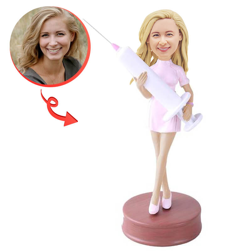 Custom Female Nurse With Needle Bobblehead - Fun Collectible & Desk Decoration for Medical Professionals, Nurses & Healthcare Workers - Perfect for Office, Hospital, or Gift Giving