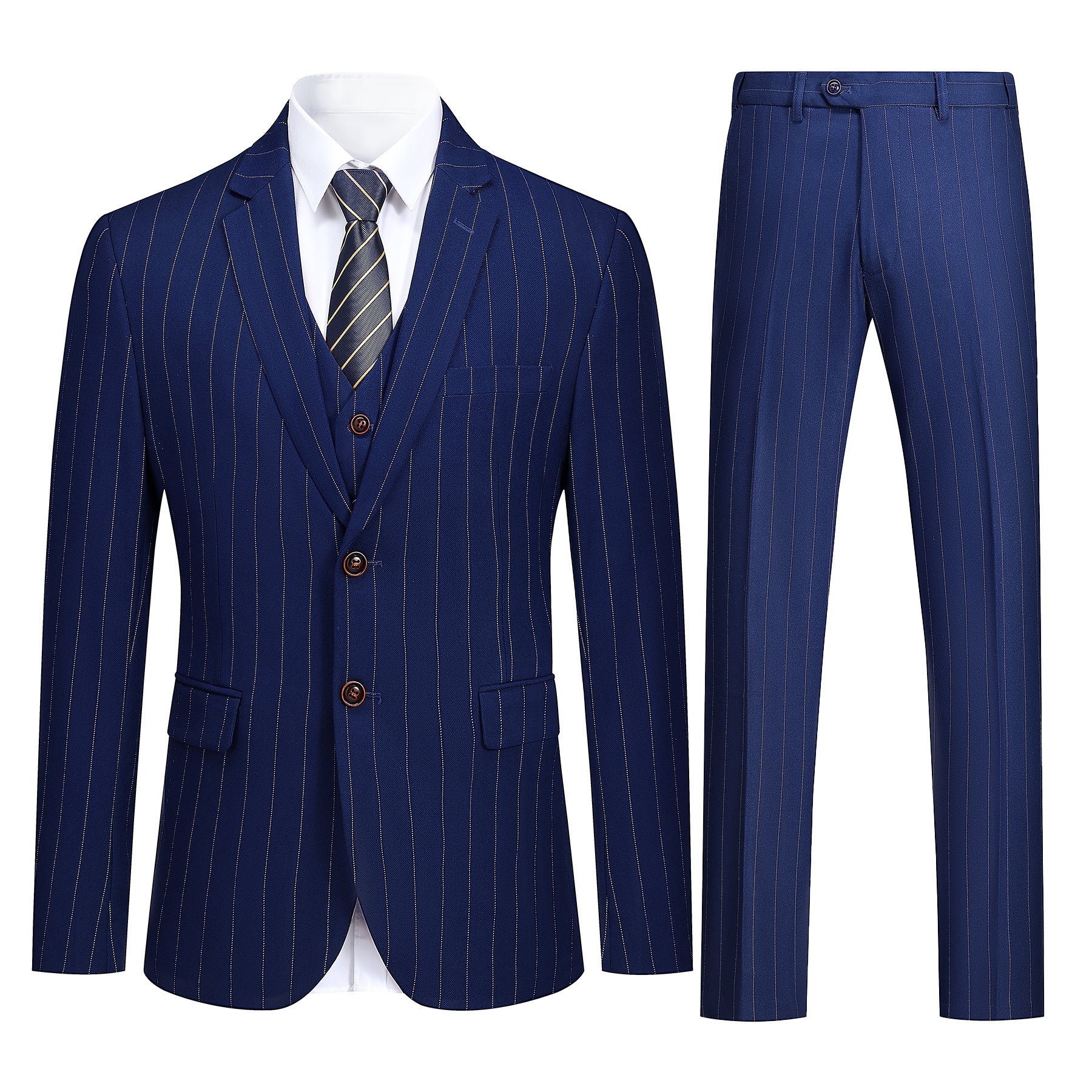 Nagaro Blue Striped Three-Piece Suit for Men | Formal Business Attire | Perfect for Weddings, Office & Special Events
