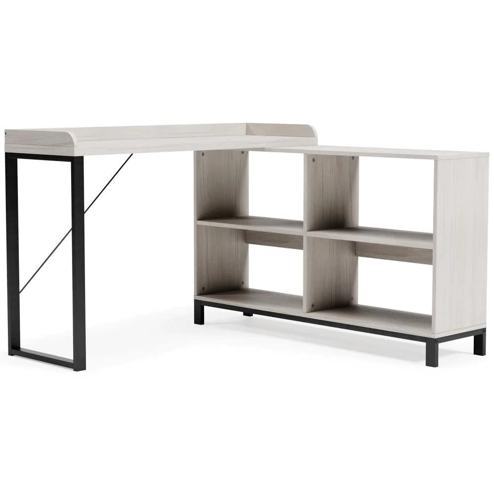 Signature Design by Ashley Bayflynn Modern L-Shaped Computer Desk - White & Black Home Office Furniture for Small Spaces & Gaming Setups