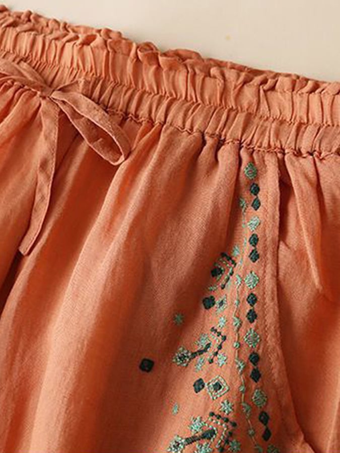 Lovevop Women's Cotton Linen Embroidered Midi Skirt - Bohemian Floral Loose Fit Casual Summer Skirt for Beach, Vacation & Everyday Wear