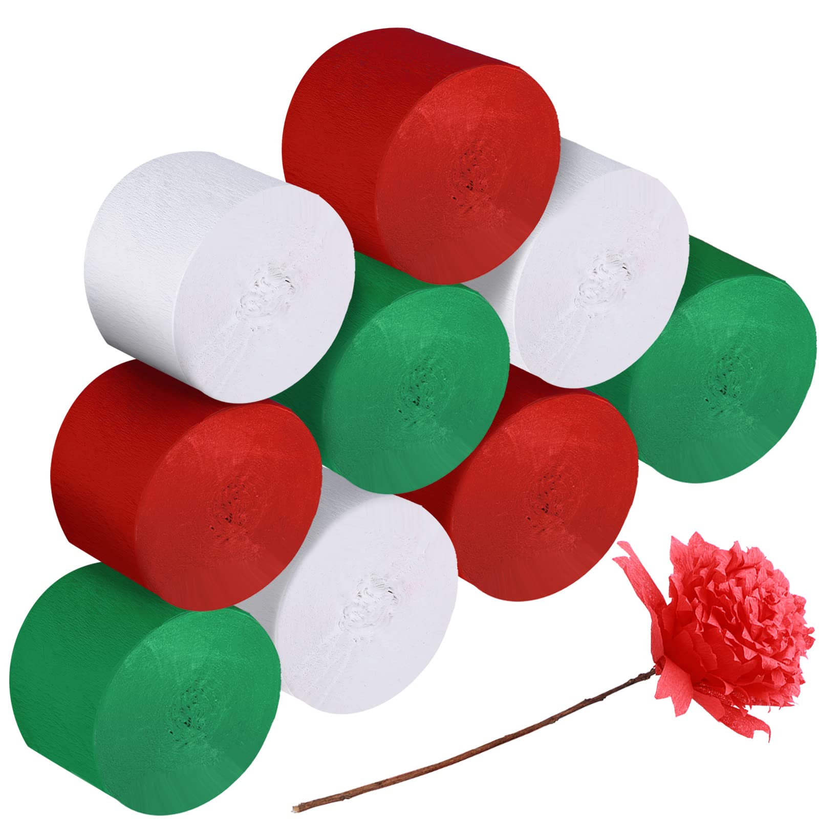 9 Rolls Crepe Paper Streamers - 246 Yards Party Decorations in Red, Green & White for Wedding, Birthday, Family Gathering & Events | Perfect for DIY Backdrops, Ceiling Decor & Party Supplies