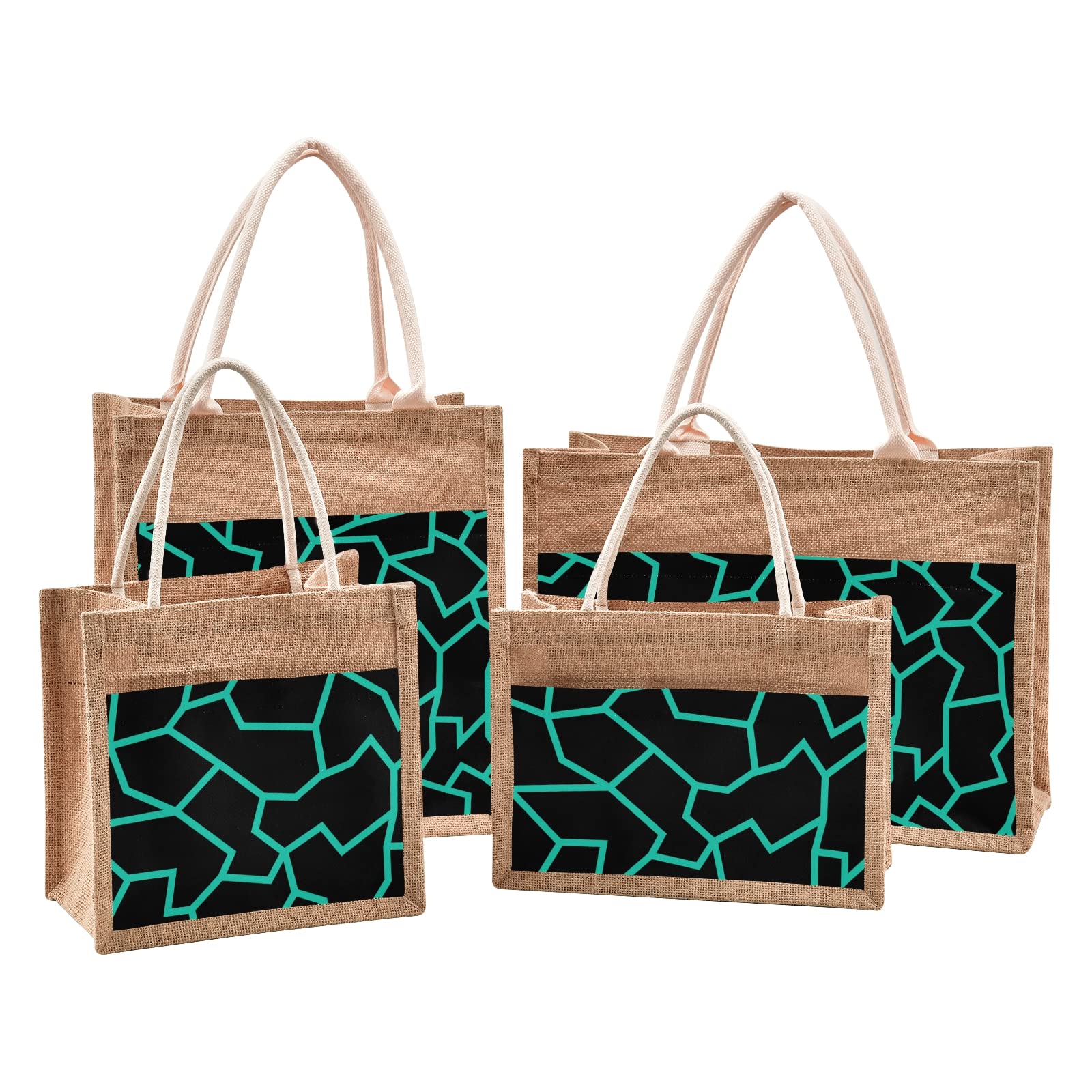 Eco-Friendly Jute Tote Bag - Turquoise Cracking Design, 4 Sizes Reusable Beach & Grocery Shopping Bag with Sturdy Handles | Perfect for Farmers Market, Beach Trips & Sustainable Lifestyle