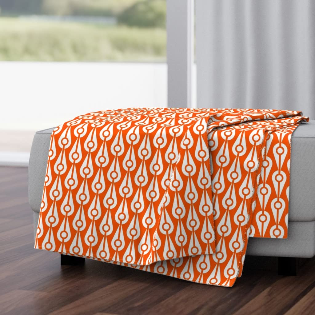 Luxe Velvet Throw Blanket 50x70 Inches - Orange & White Midcentury Modern Geometric Print Blanket | Soft Decorative Couch Cover for Living Room, Bed & Sofa