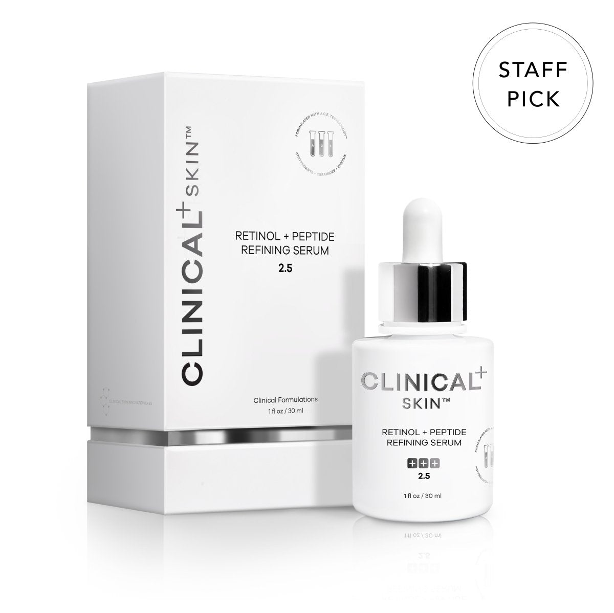 Clinical Skin Retinol + Peptide Refining Serum 2.5 oz | Anti-Aging Face Serum for Wrinkles & Fine Lines | Night Repair Treatment for Glowing Skin | Perfect for Daily Skincare Routine & Dermatologist Recommended