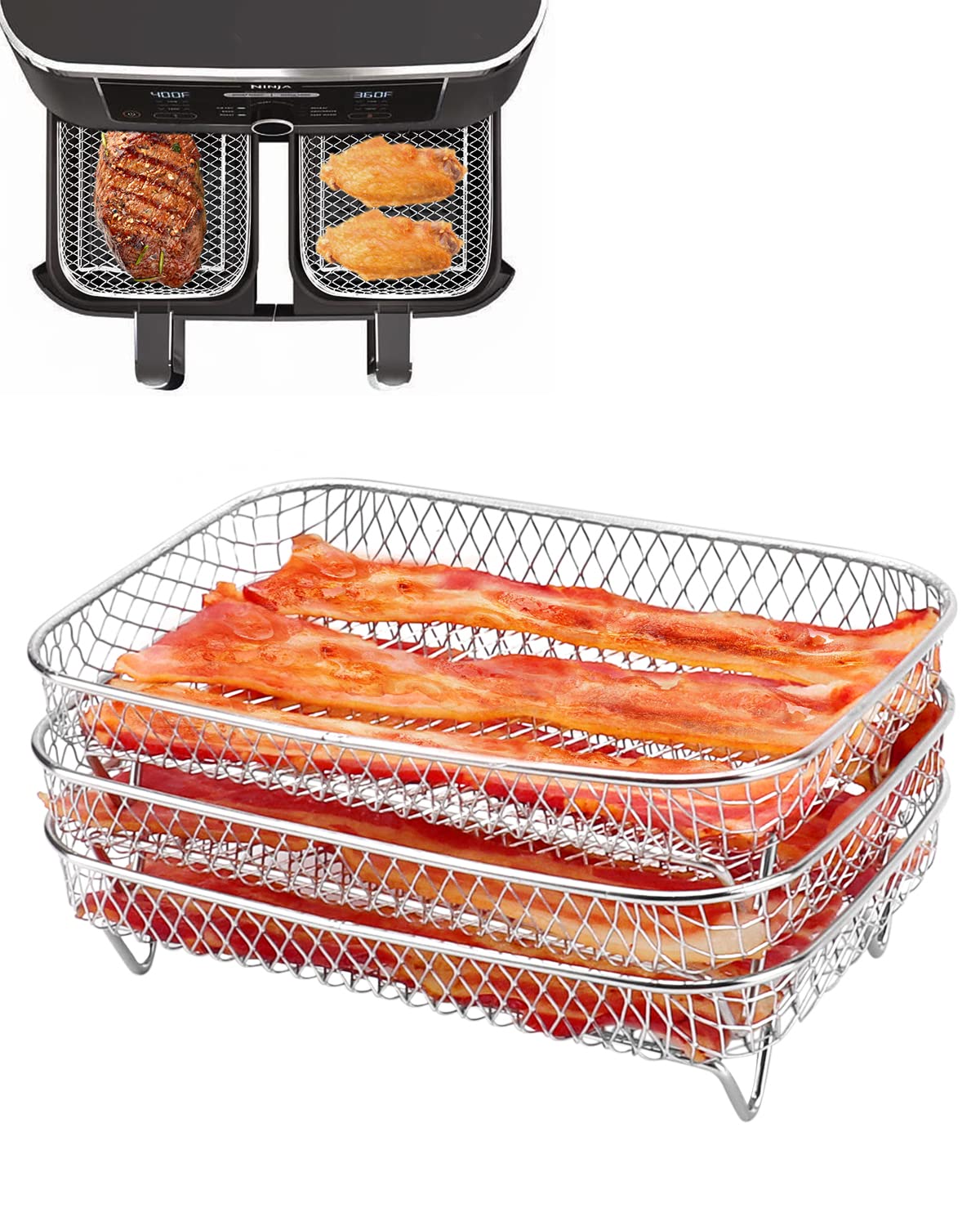 304 Stainless Steel Stackable Air Fryer Racks for Ninja Foodi DZ201/DZ401 - 3-Tier Dehydrator & Toast Rack Accessories for Healthier Cooking | Perfect for Air Frying, Dehydrating, Baking & Meal Prep