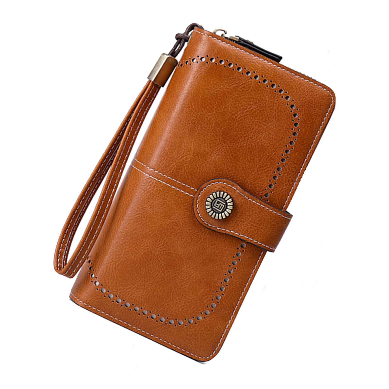 Premium RFID Blocking Leather Wallet for Women - Large Capacity Credit Card Holder & Wristlet Clutch (Brown) | Perfect for Travel, Shopping, and Everyday Use