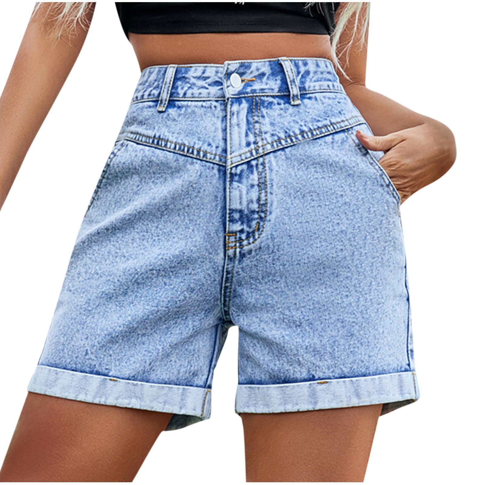 High Waisted Denim Shorts for Women - Fall Winter Fashion with Pockets
