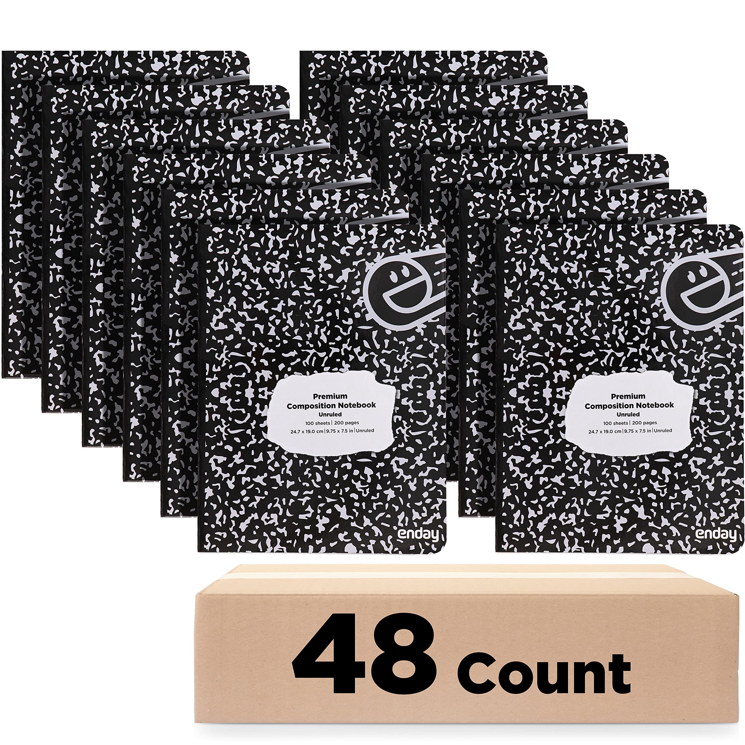 Emraw Bulk Composition Notebooks - 48 Pack, 100 Sheets Each, Plain Unruled Hardcover Writing Journals for Students | Marble Style Blank Books for School, Office & Note Taking | Durable Student Notebooks Bulk for Classroom Supplies