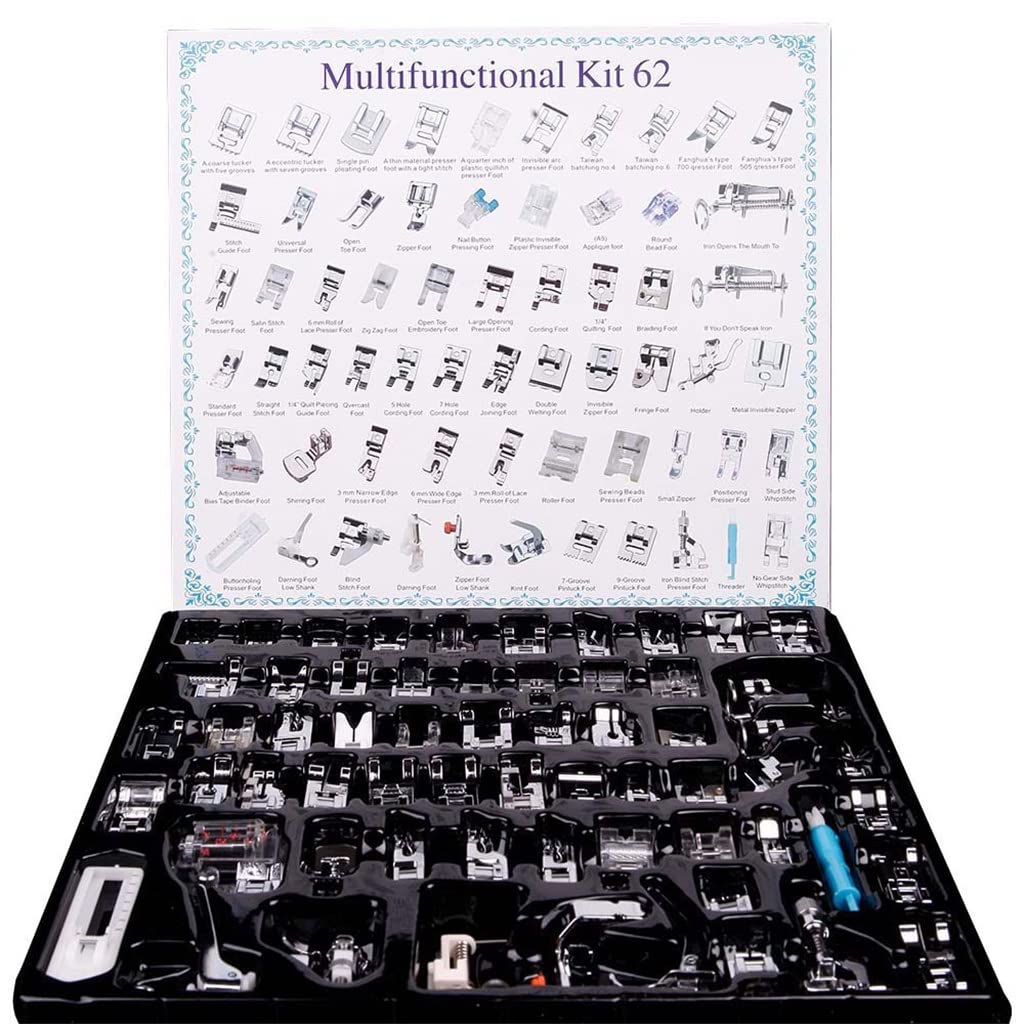16-72pcs Sewing Machine Presser Foot Kit with Storage Box - 62pcs Household Sewing Accessories Set for Quilting, Dressmaking & DIY Projects (Color: A)