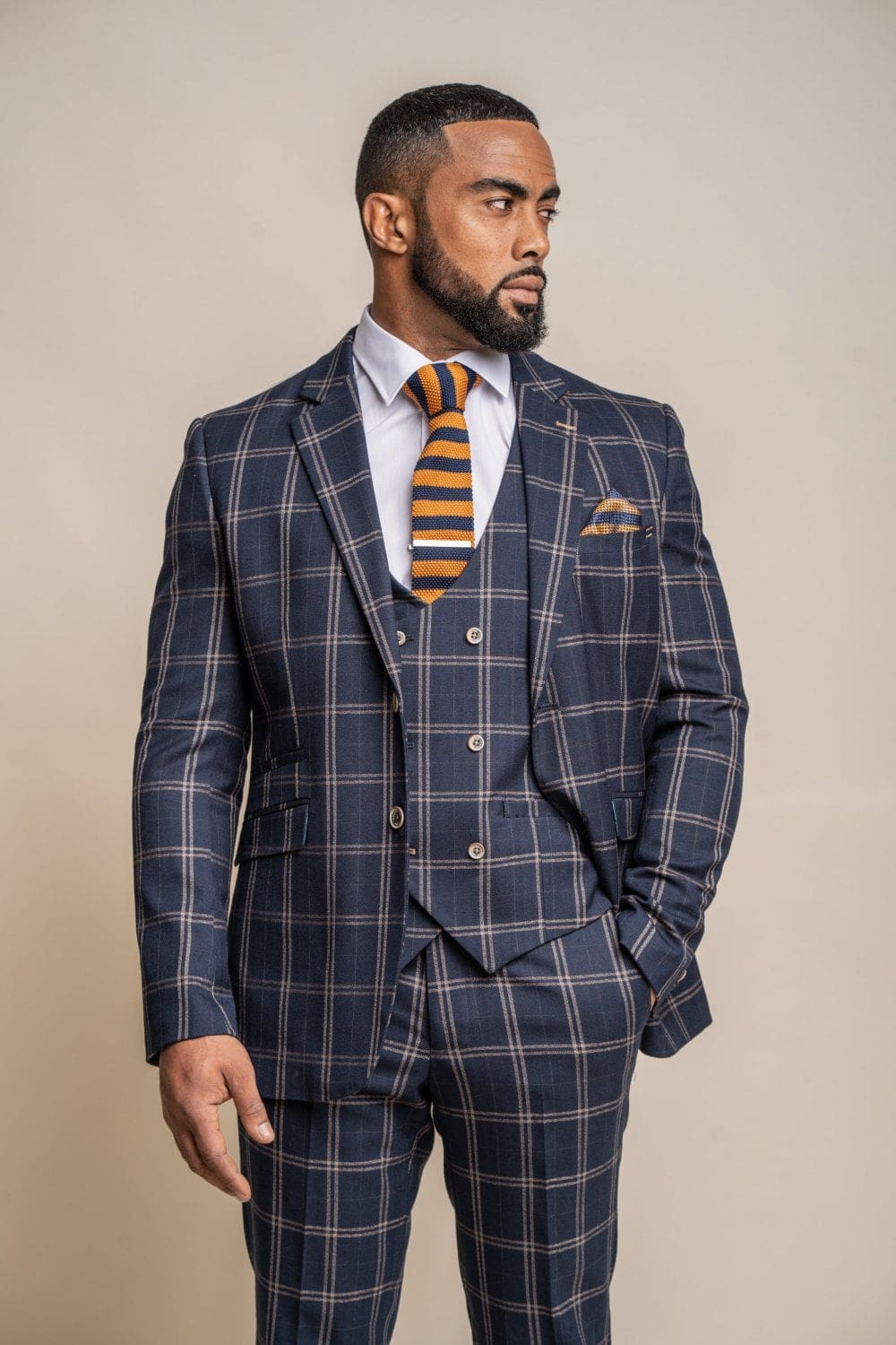 Cavani Hardy Navy Slim Fit Checked Blazer for Men | Premium Wool Blend Business Suit Jacket | Perfect for Office, Weddings & Formal Events
