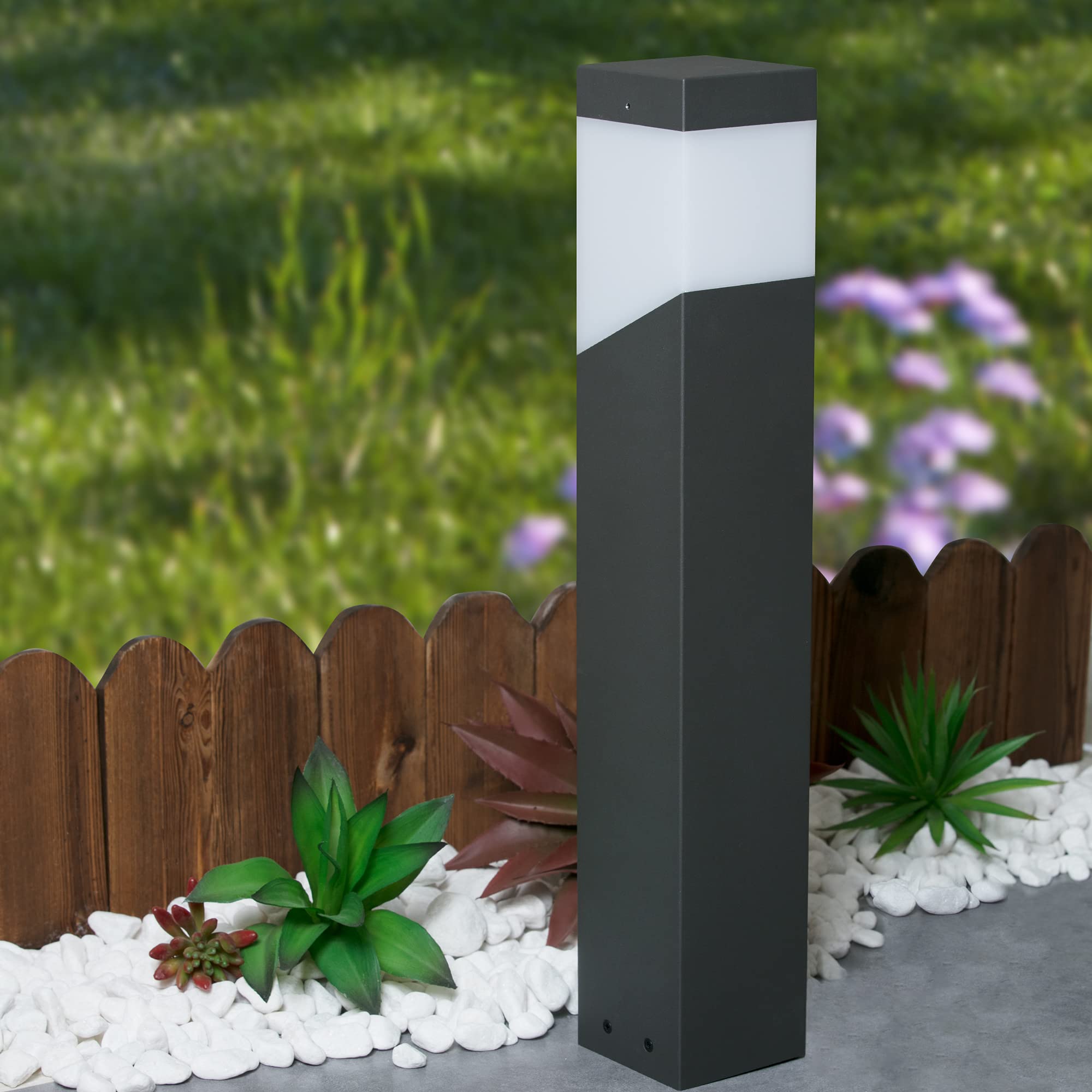 Modern Outdoor Pathway Bollard Lights - E26 Base, IP44 Waterproof Aluminum Garden Landscape Lighting (19Inch, 120V) - Perfect for Walkways, Patios, Yards & Driveway Decor