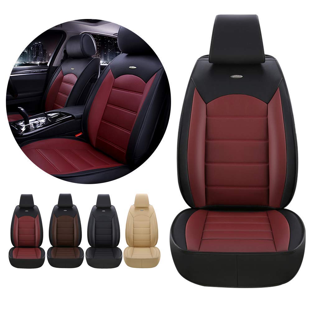 Premium PU Leather Car Front Seat Covers for 2019-2021 Honda Pilot Touring - Non-Slip, Waterproof, Black & Red Design | Perfect for Road Trips, Daily Commuting & Vehicle Protection