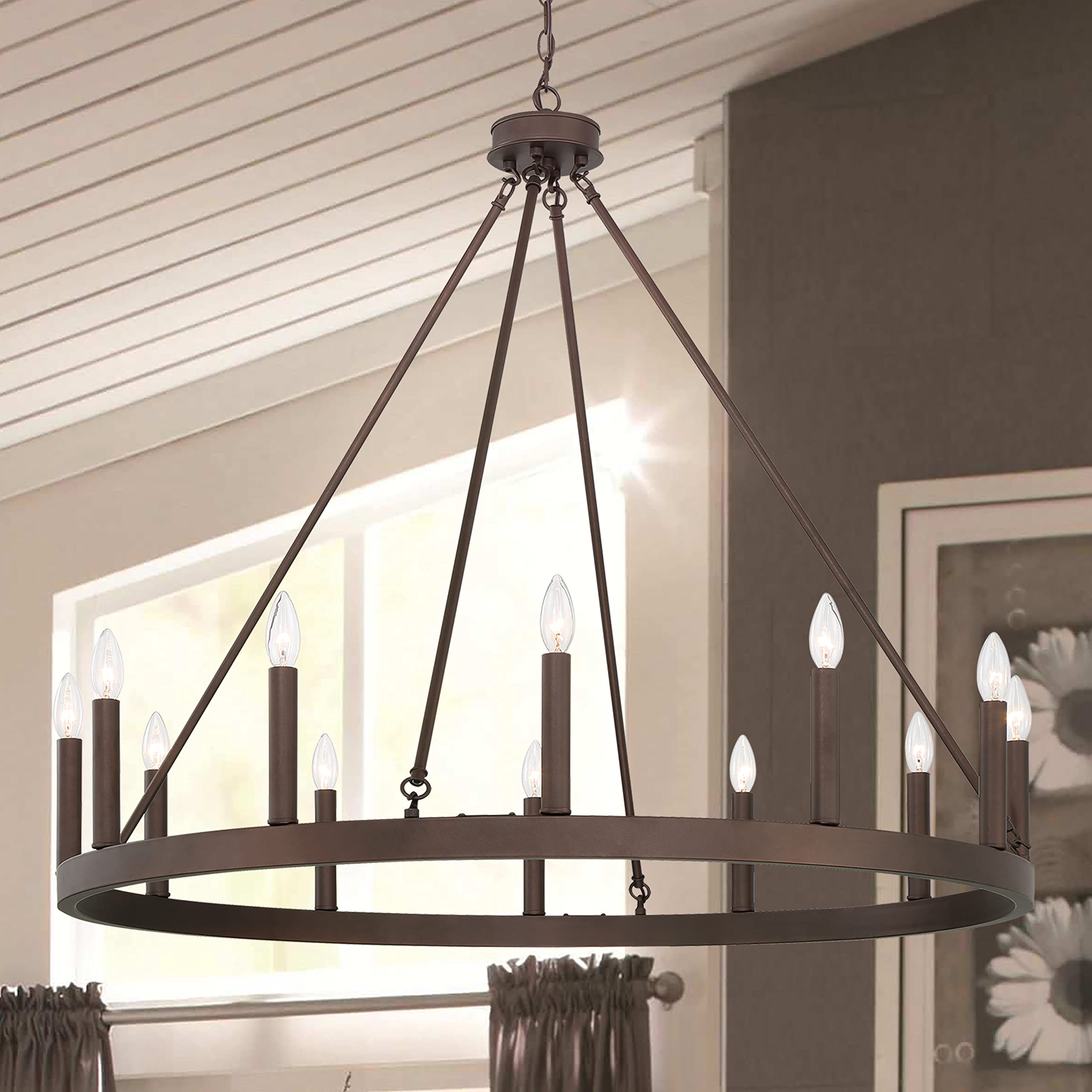 Vanity Art 12-Light Wagon Wheel Chandelier - Farmhouse Rustic Ceiling Light Fixture in Oil Rubbed Bronze - Perfect for Living Room, Kitchen, Dining Room & Cabin Decor