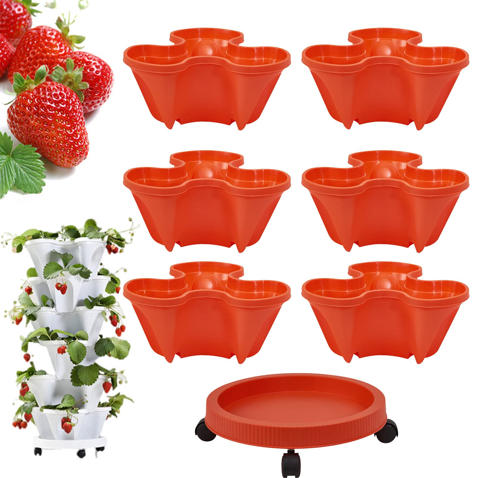 **Amadon 6-Tier Stackable Vertical Garden Planter - Self Watering Herb & Strawberry Planter with Stand, Plastic Stacking Planters for Indoor/Outdoor Use, Red - Perfect for Small Spaces, Balconies & Urban Gardening**