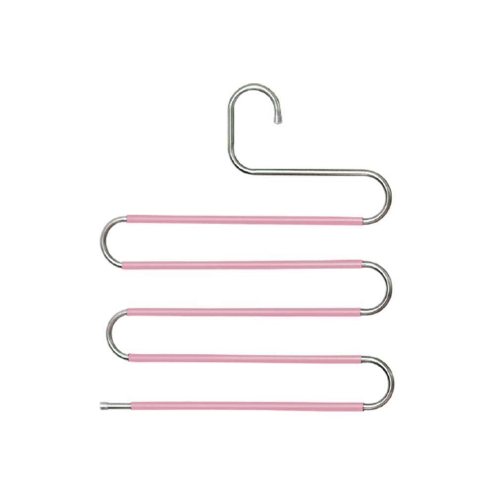 5-Layer Non-Slip Space Saving Closet Organizer - Stainless Steel S-Shaped Pants Hangers for Jeans, Scarves, Ties & Towels (Pink) | Perfect for Wardrobe Organization & Closet Storage Solutions