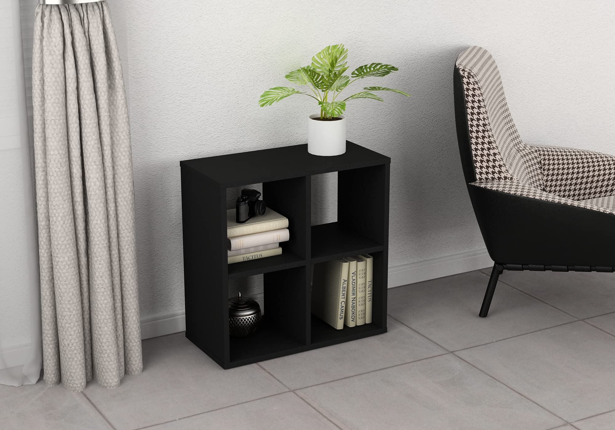 Modern Cube Bookcase - Stylish Wood Storage Organizer with Sturdy Shelving, 24