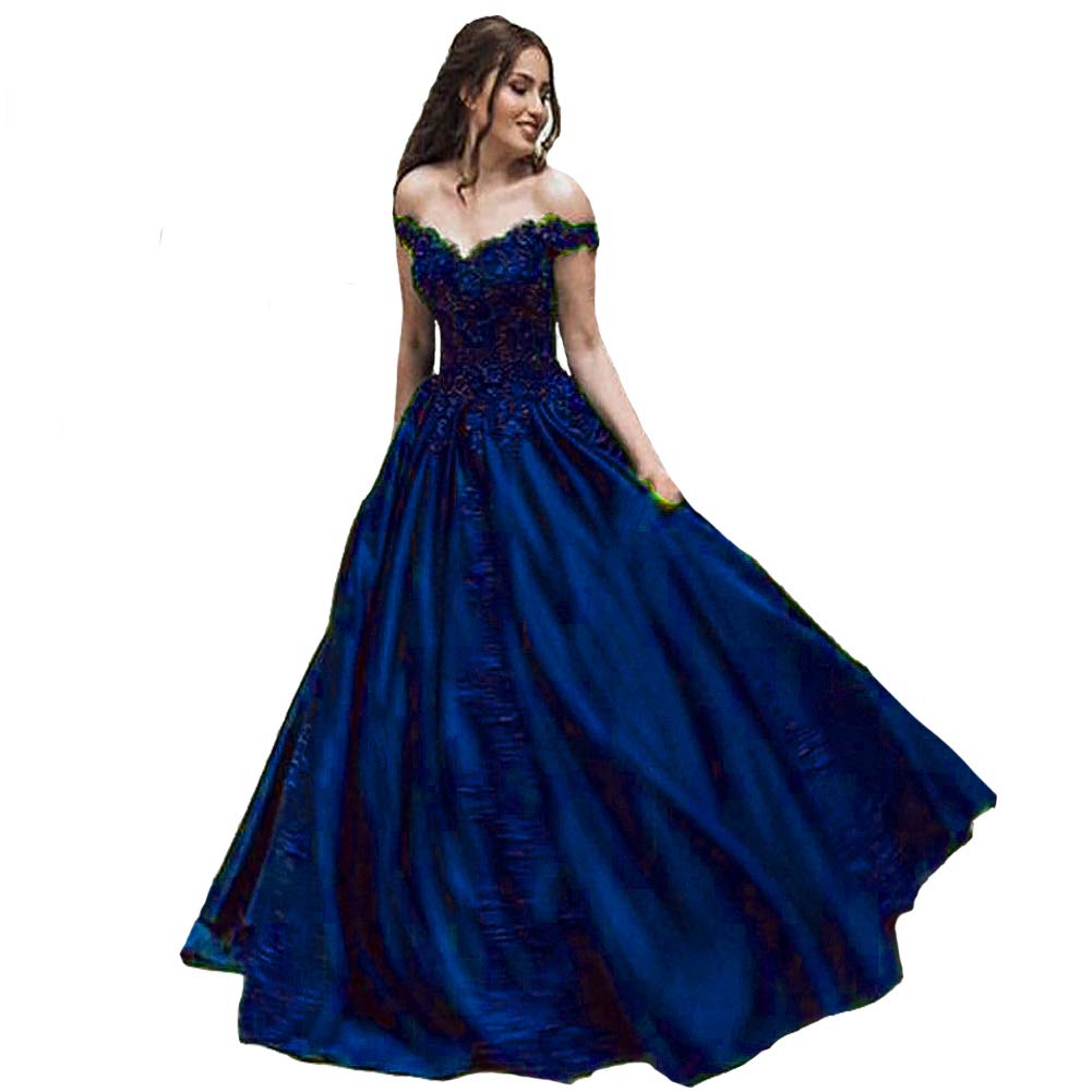 Kivary Elegant Off-The-Shoulder V-Neck Beaded Lace Long Ball Gown Prom Evening Dress for Women - Perfect for Formal Dances, Weddings & Special Occasions