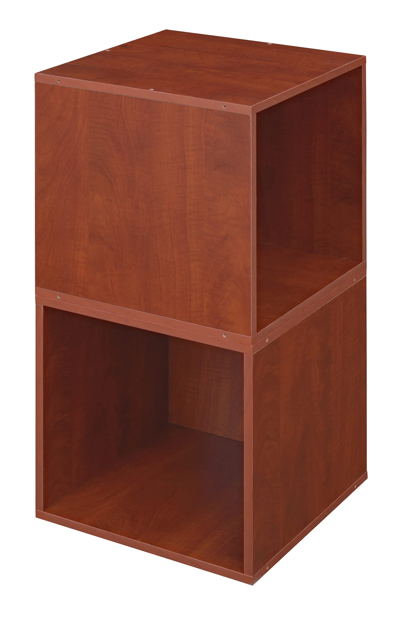 2-Tier Open Bookshelf Organizer with Storage Cubes - Cherry Wood - Perfect for Living Room, Bedroom, or Office Storage and Display