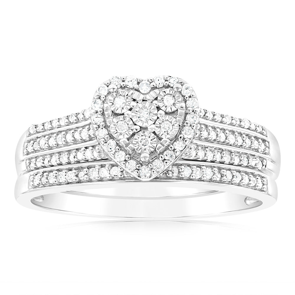 1/3 Carat Diamond Engagement Ring & Wedding Band Set in Sterling Silver - Perfect for Proposals, Anniversaries & Bridal Jewelry Gifts