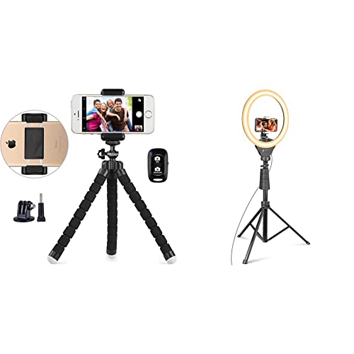 UBeesize Adjustable Phone Tripod with Ring Light - for Selfies, Vlogging & Webcams