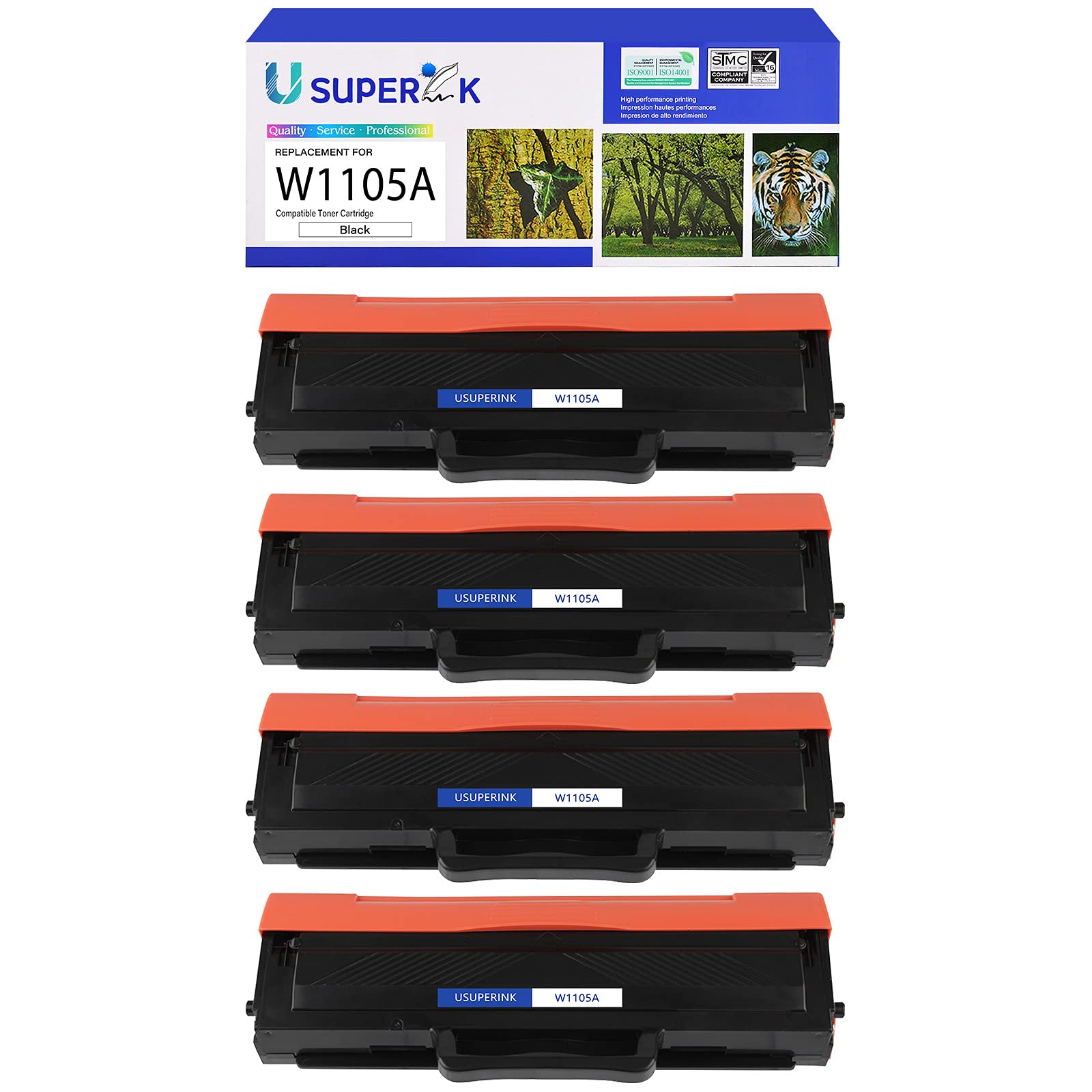 USUPERINK 4-Pack Black Toner Cartridge Replacement for HP 105A W1105A - Compatible with HP Laser MFP 137fnw 135a 135w 107a 107w Printers - Pre-Installed Chip - Ideal for Office Printing & High-Volume Documents
