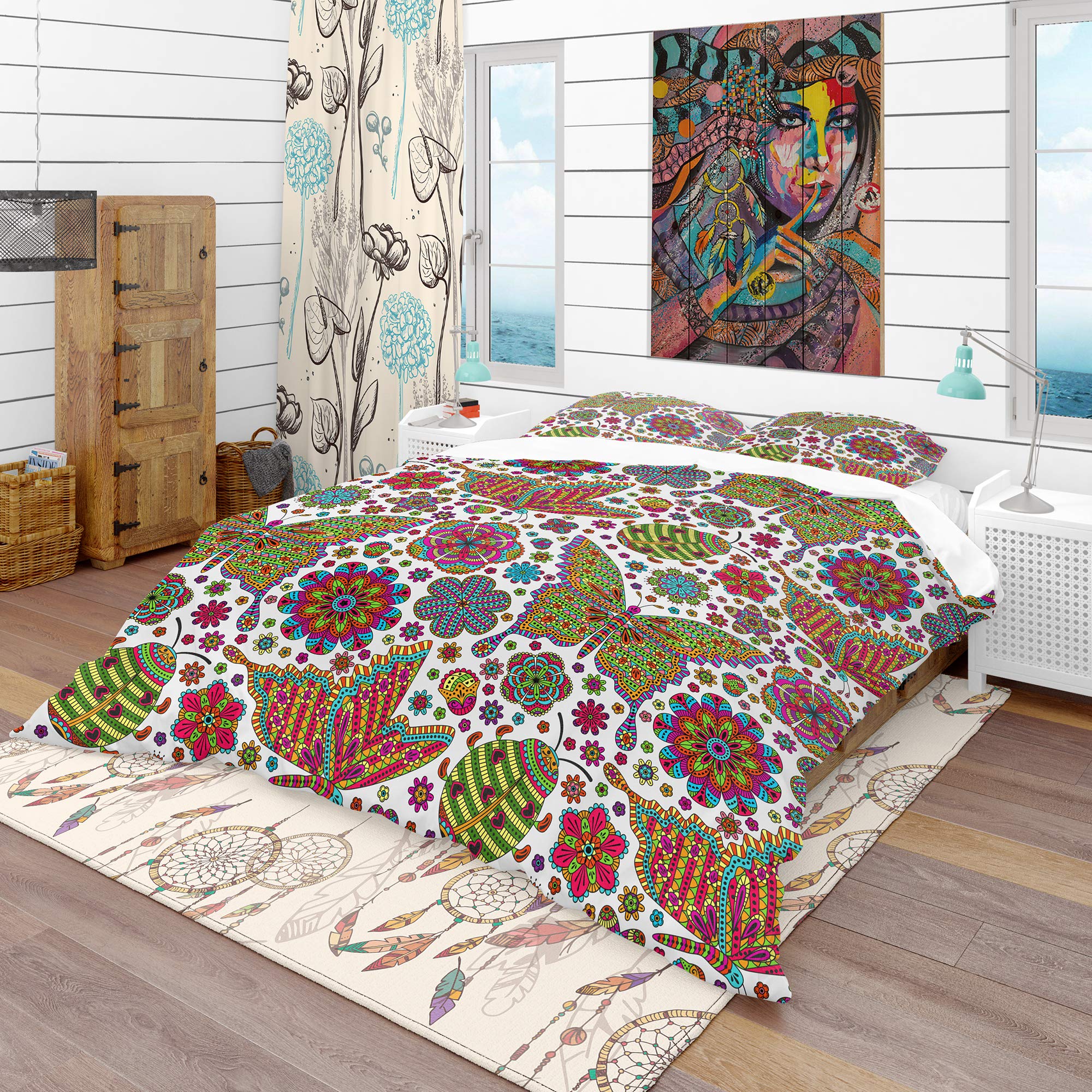 DesignQ Floral Butterfly Duvet Cover Set - Modern Bedding with Vibrant Flower & Butterfly Pattern - Perfect for Master Bedroom, Guest Room & Nursery Decor