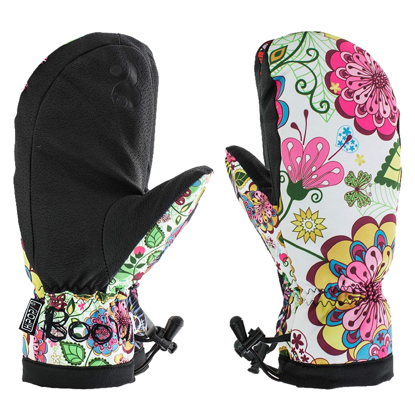Women's Winter Gloves - Waterproof Ski & Snow Mittens with Floral Print, Fingerless Design for Outdoor Activities, Skiing, Snowboarding & Cold Weather Fashion