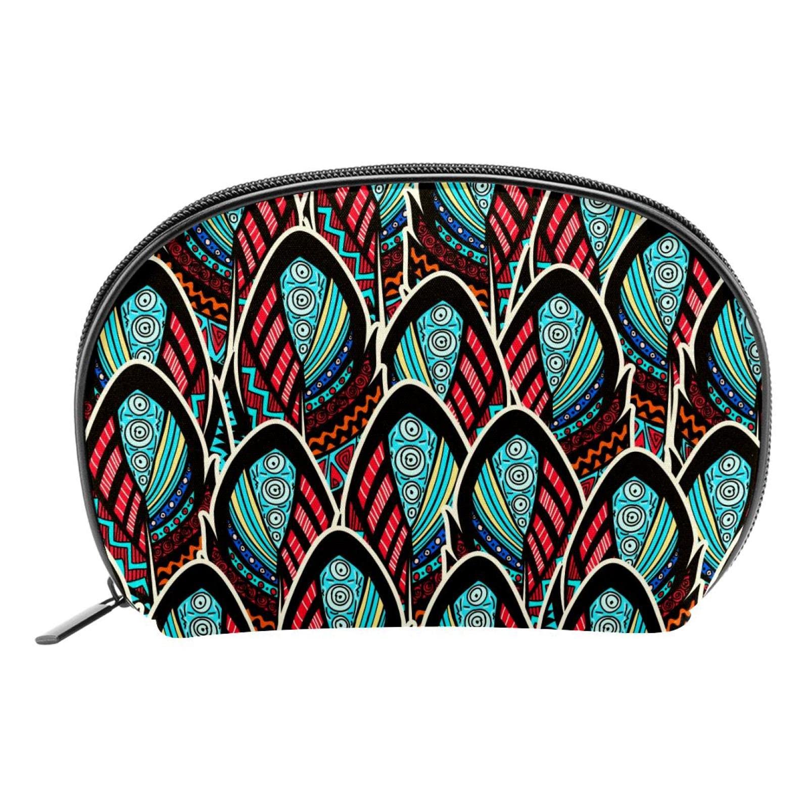 Small Makeup Bag for Women | Half Moon Cosmetic Pouch & Travel Toiletry Organizer | Retro Peacock Design Beauty Case | Perfect for Travel, Gym & Daily Use