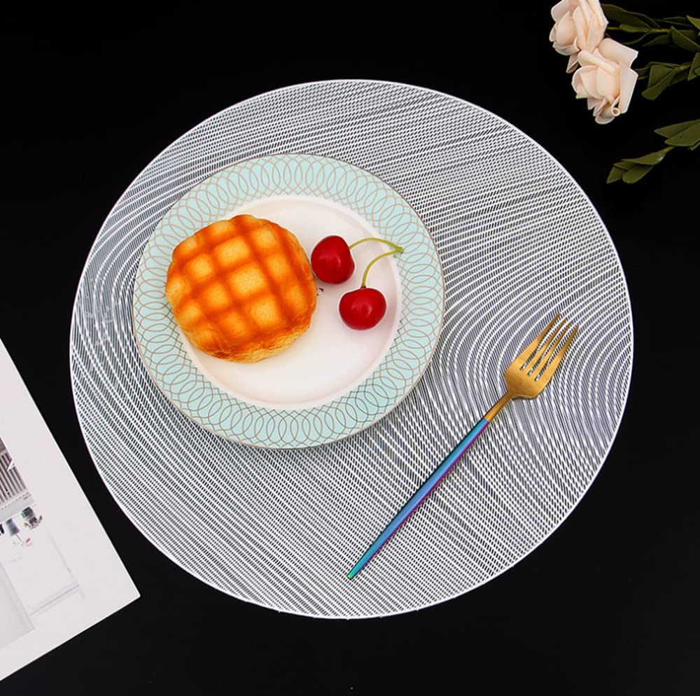 4 Pack Round PVC Placemats - Waterproof, Oilproof, Stain Resistant Table Mats for Dining, Kitchen, Party (Silver) | Perfect for Everyday Meals, Entertaining Guests & Holiday Decor