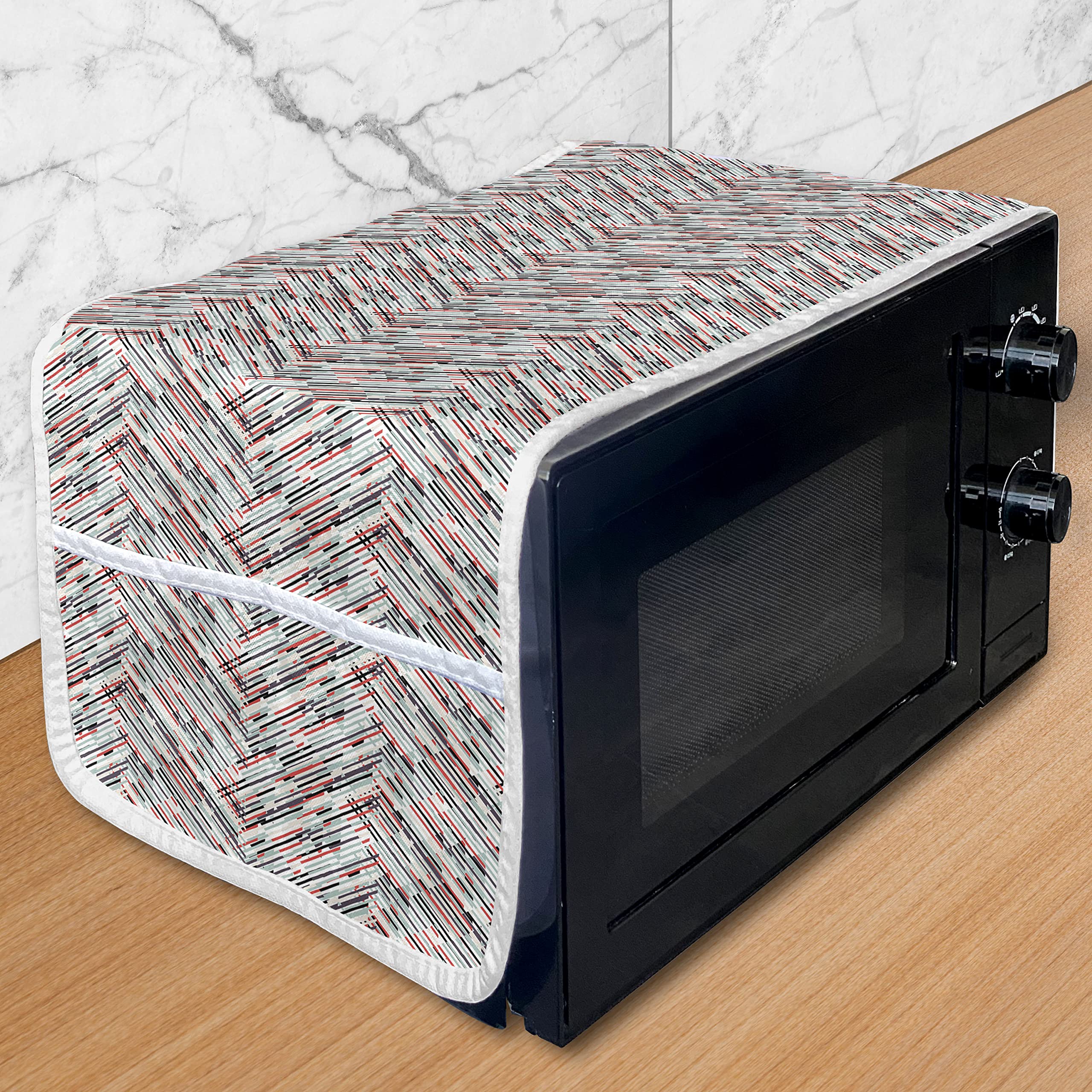 Ambesonne Modern Microwave Cover - Waterproof Kitchen Organizer with Pockets, Retro Diagonal Crossed Bars Design in Pastel Grey Blue & Dark Salmon, 36 x 12 Inches - Perfect for Countertop Protection & Stylish Kitchen Decor
