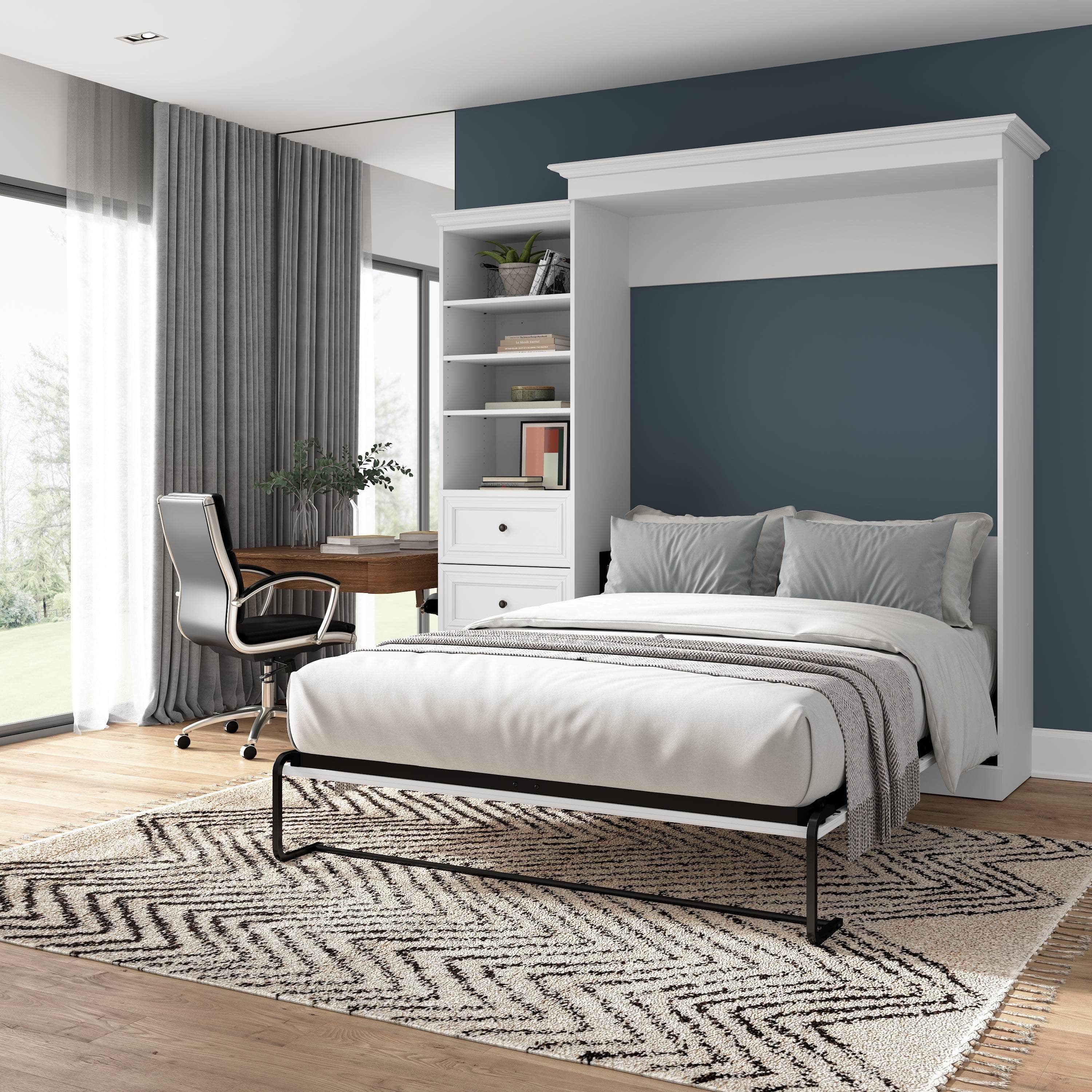Space-Saving Queen Murphy Wall Bed with Built-In Closet & Drawers - 2 Color Options | Perfect for Small Apartments, Guest Rooms & Home Offices