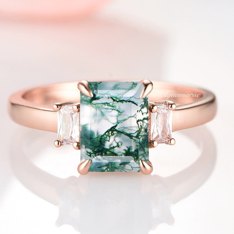 Natural Green Moss Agate Ring 14K Rose Gold Vermeil - Elegant Healing Crystal Jewelry for Women, Perfect for Meditation, Spiritual Gifts & Everyday Wear
