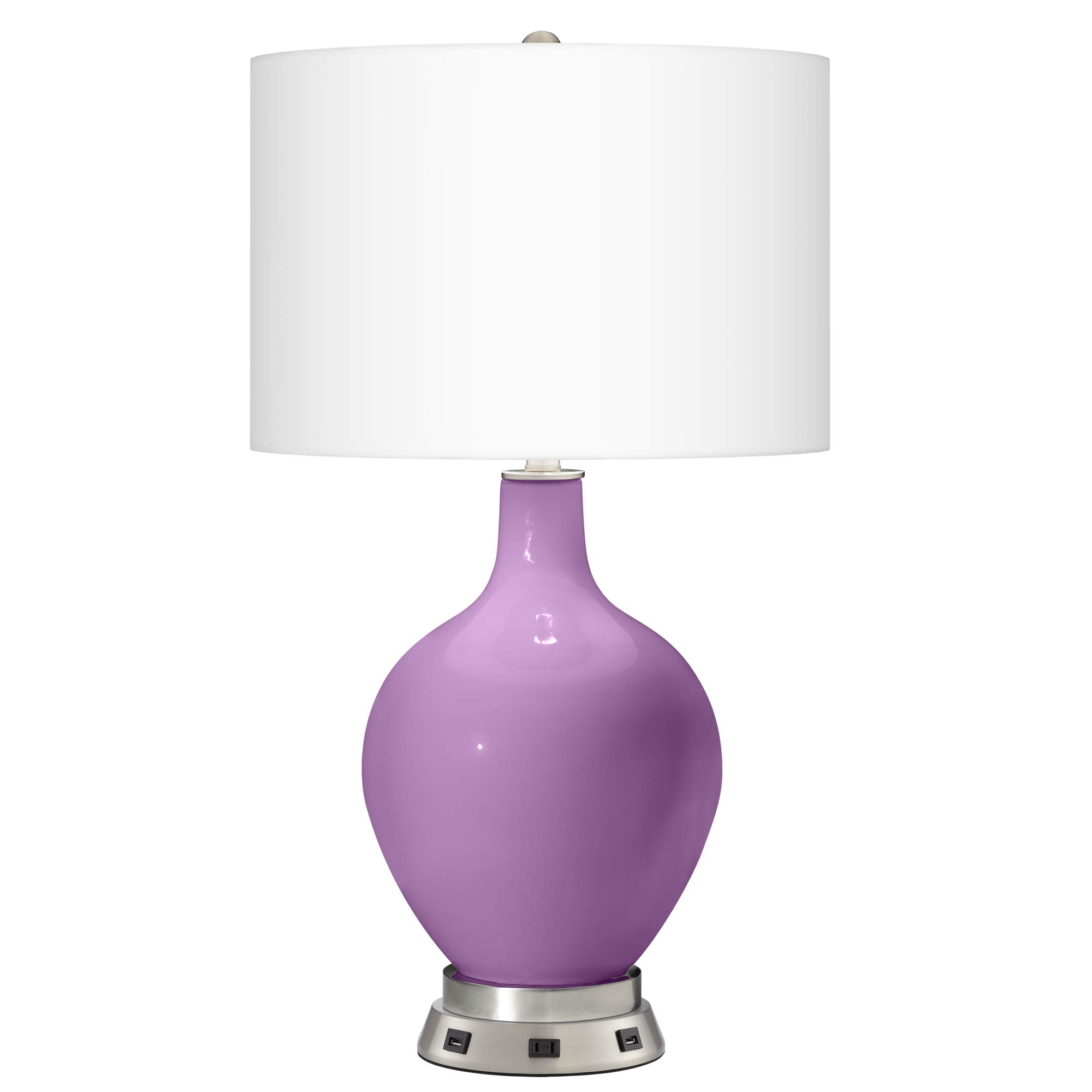 Color + Plus African Violet OVO Table Lamp with USB Charging Station - Modern Desk Lamp for Home Office, Bedroom Nightstand & Reading Nook Lighting