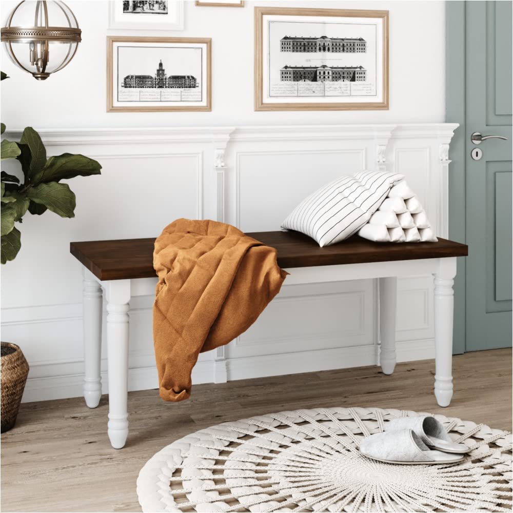 2-Piece Retro Farmhouse Solid Wood Kitchen Dining Bench Set in Cherry - Perfect for Farmhouse, Rustic & Vintage Style Dining Rooms & Kitchens
