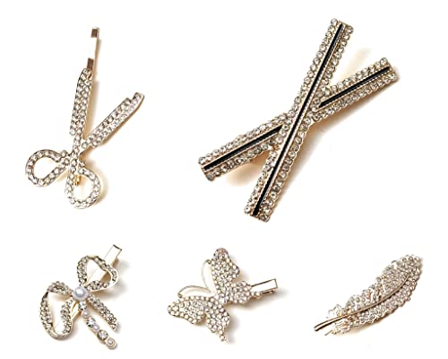 Sparkling Rhinestone Hair Clips for Women & Girls - Pearl Bobby Pins for Bangs, Alligator Hair Clips - Multi-Mix Pack of 6 | Perfect for Parties, Weddings & Daily Hair Styling