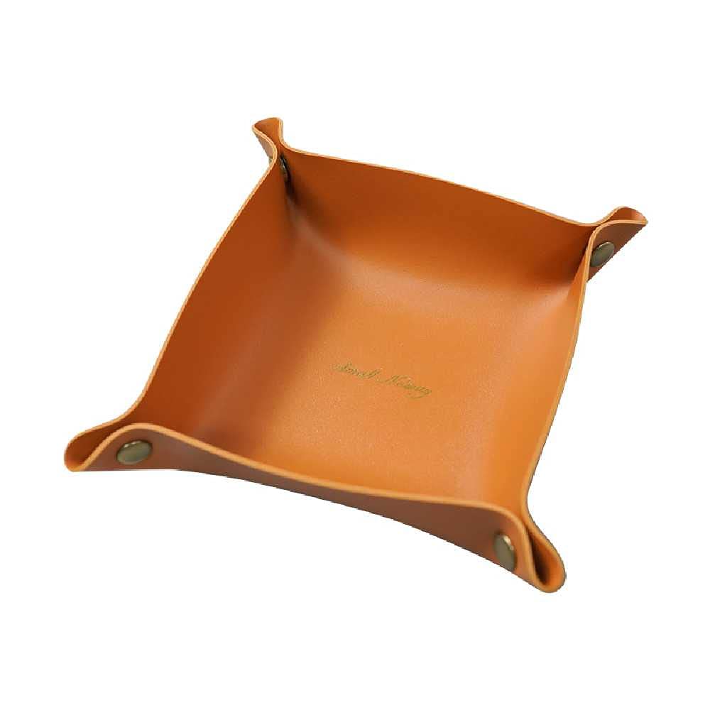 Premium NC Leather Storage Box - 25×25cm (9.8×9.8inch) Desktop Organizer for Jewelry, Cosmetics & Keys | Stylish Orange Home Office Decor