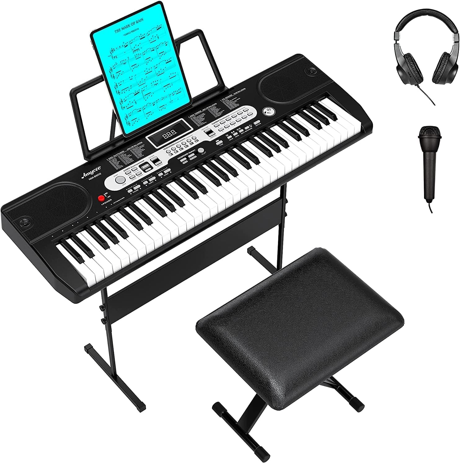 61-Key Electric Piano Keyboard Set for Beginners & Kids - Includes Microphone, Headphones, Stand, Stool & Carrying Bag | Portable Digital Piano for Learning, Practice & Performance | Perfect Birthday & Christmas Gift for Music Lovers