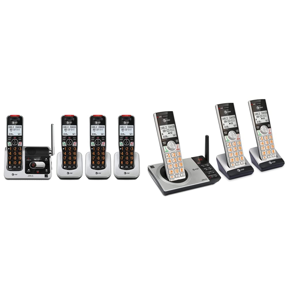 AT&T BL102-4 DECT 6.0 Expandable Cordless Phone System with Answering Machine - 4 Handsets (Silver/Black) for Home & Office Use