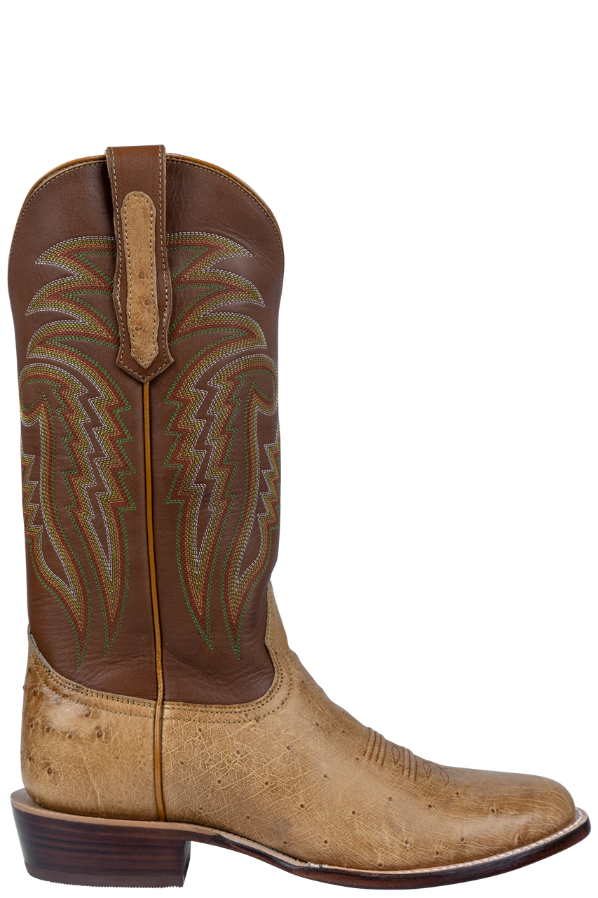 R. Watson Smooth Ostrich Leather Roper Boots - Antique Saddle Western Cowboy Boots for Men - Durable & Comfortable for Riding, Work & Casual Wear