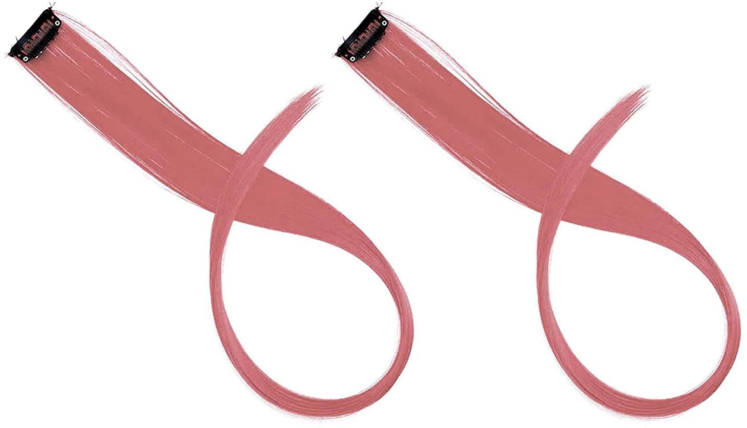 Wizme Set of 2 Colorful Hair Streak Extensions for Women & Kids - Clip-in Synthetic Hair Highlights (Peach) - Perfect for Parties, Cosplay & Daily Fashion