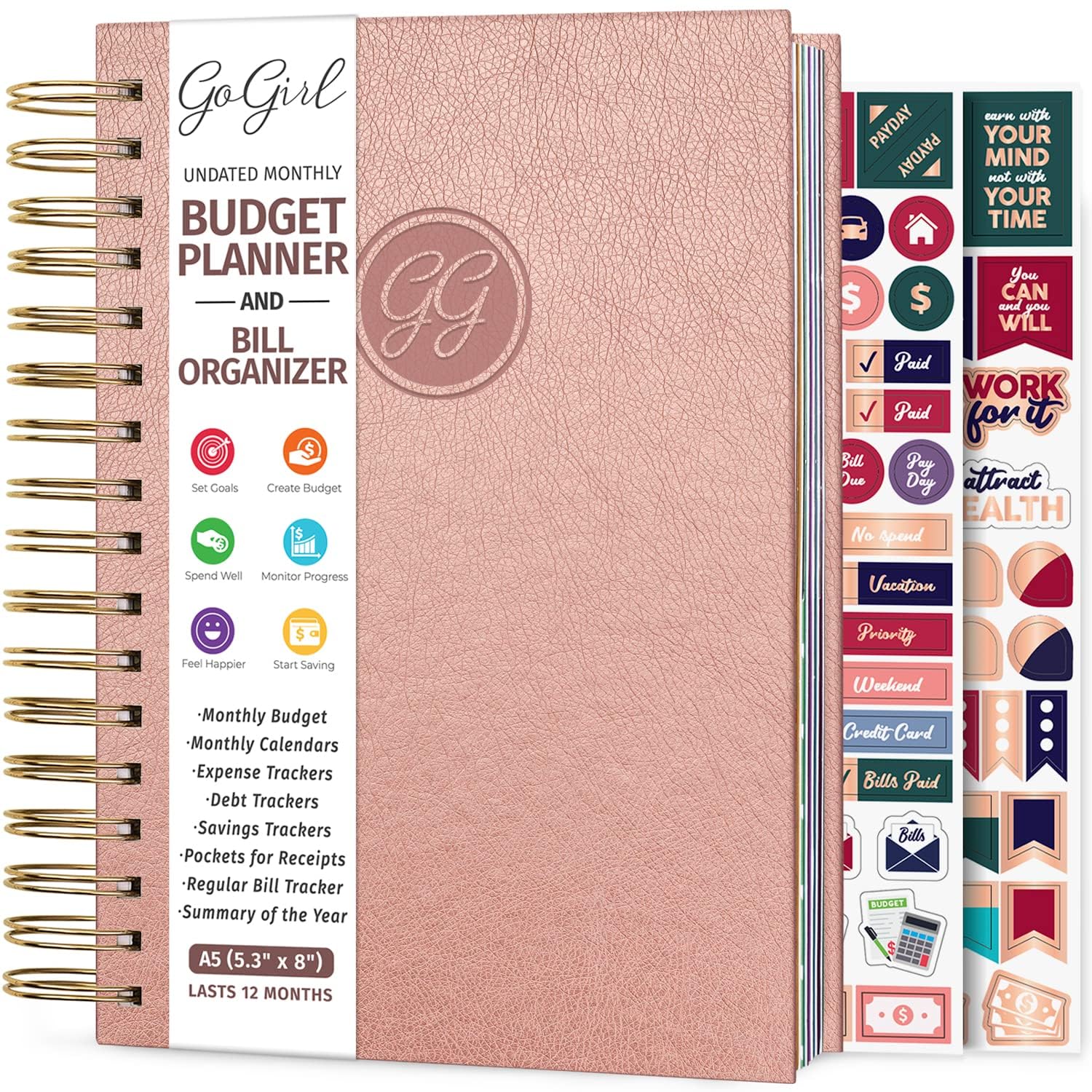 GoGirl Budget Planner & Monthly Bill Organizer – Financial Planner with Pockets, Expense Tracker Notebook for Money Management (Rose Gold) – Perfect for Personal Finance, Bill Tracking & Budgeting at Home or Office